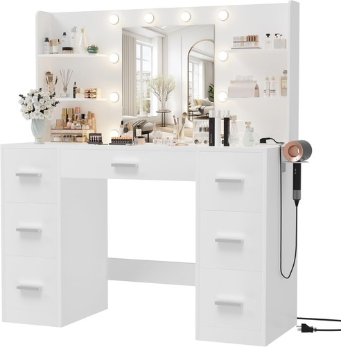 Vanity desk with mirror - with, led