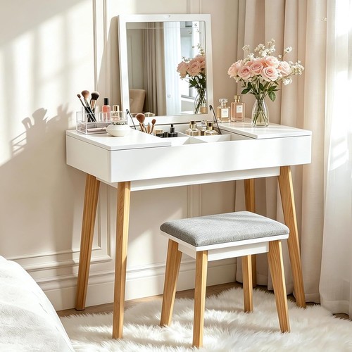 Makeup vanity desk with mirror - makeup,