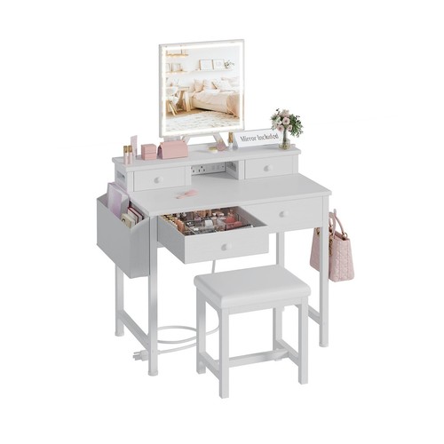 White makeup vanity desk - vanity, with