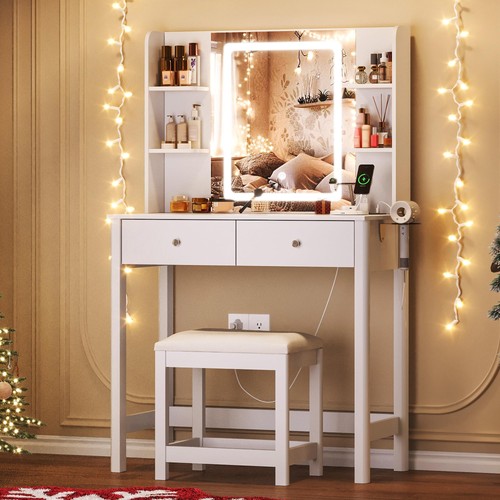 Vanity desk with led mirror - desk,