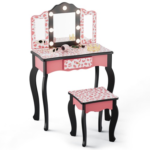 Wooden pink vanity - pink, with