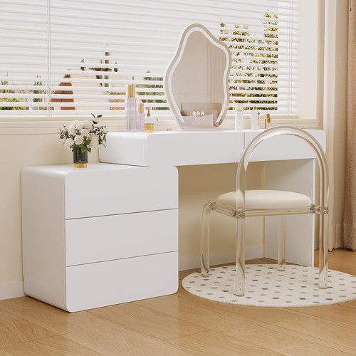 White vanity makeup desk with - desk,