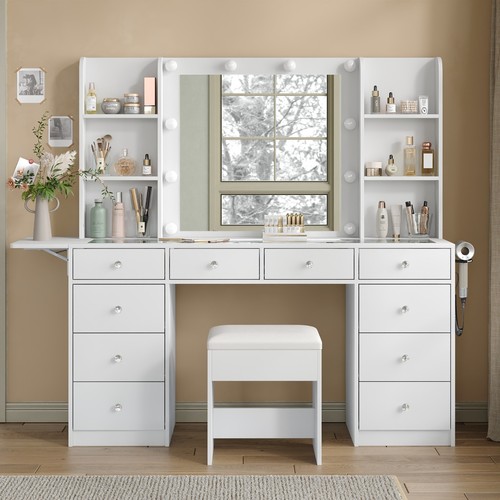 Vanity desk with led mirror - vanity,