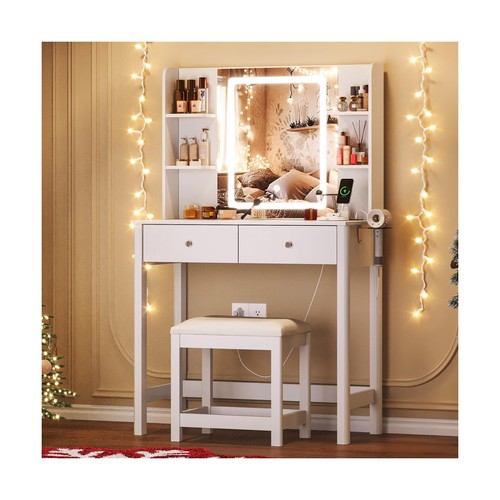 Vanity desk with led mirror - vanity, mirror,