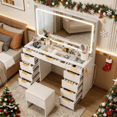 Glass top vanity desk with - top,