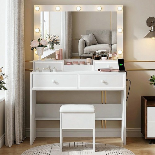 White vanity desk with lighted - white,
