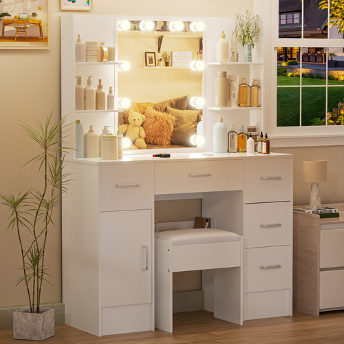 White vanity makeup desk - white,