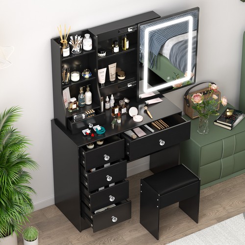 Black vanity makeup desk with - vanity,
